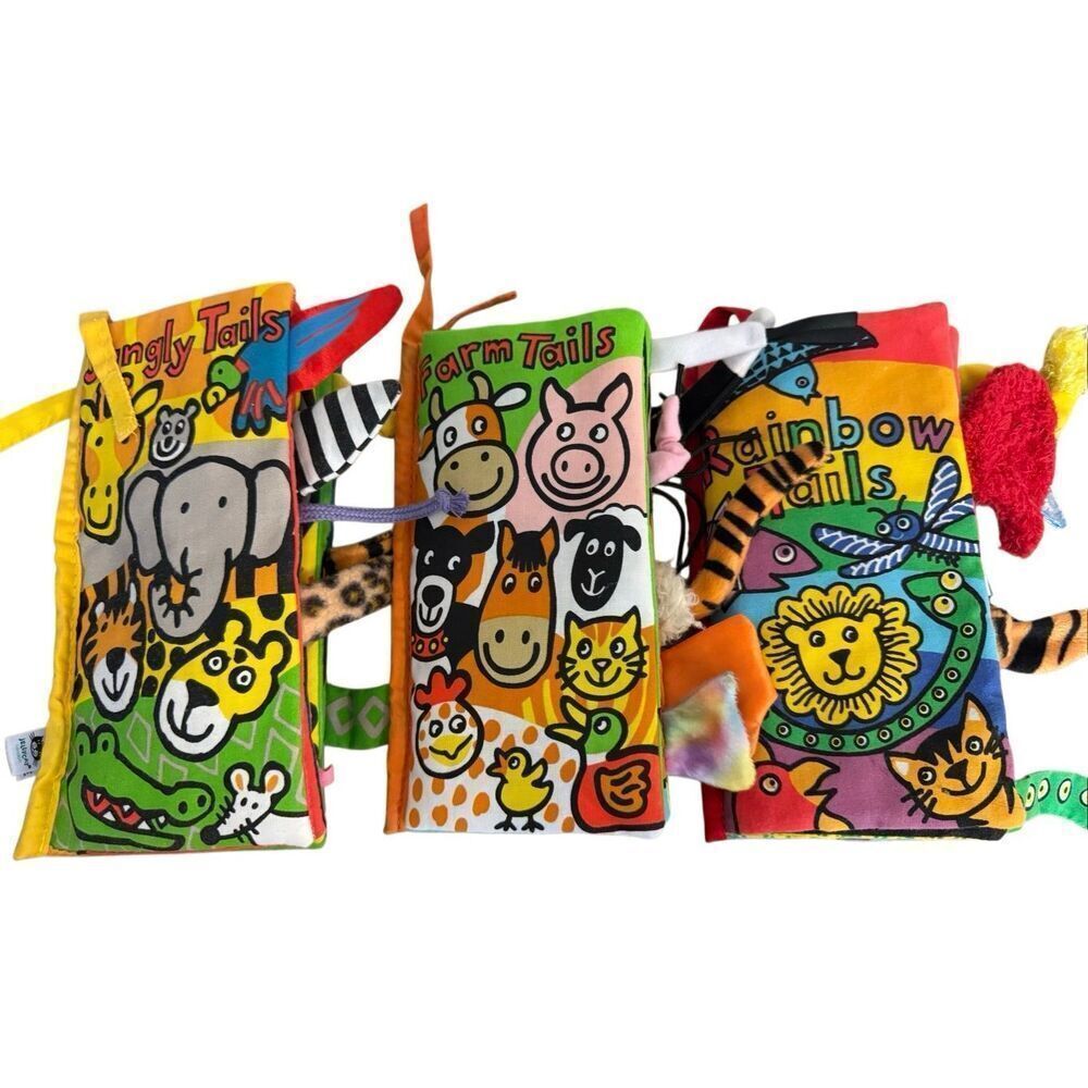 Bundle Lot of Three (3) Jelly Cat Soft Activity Book: Jungly Tails Farm Tails